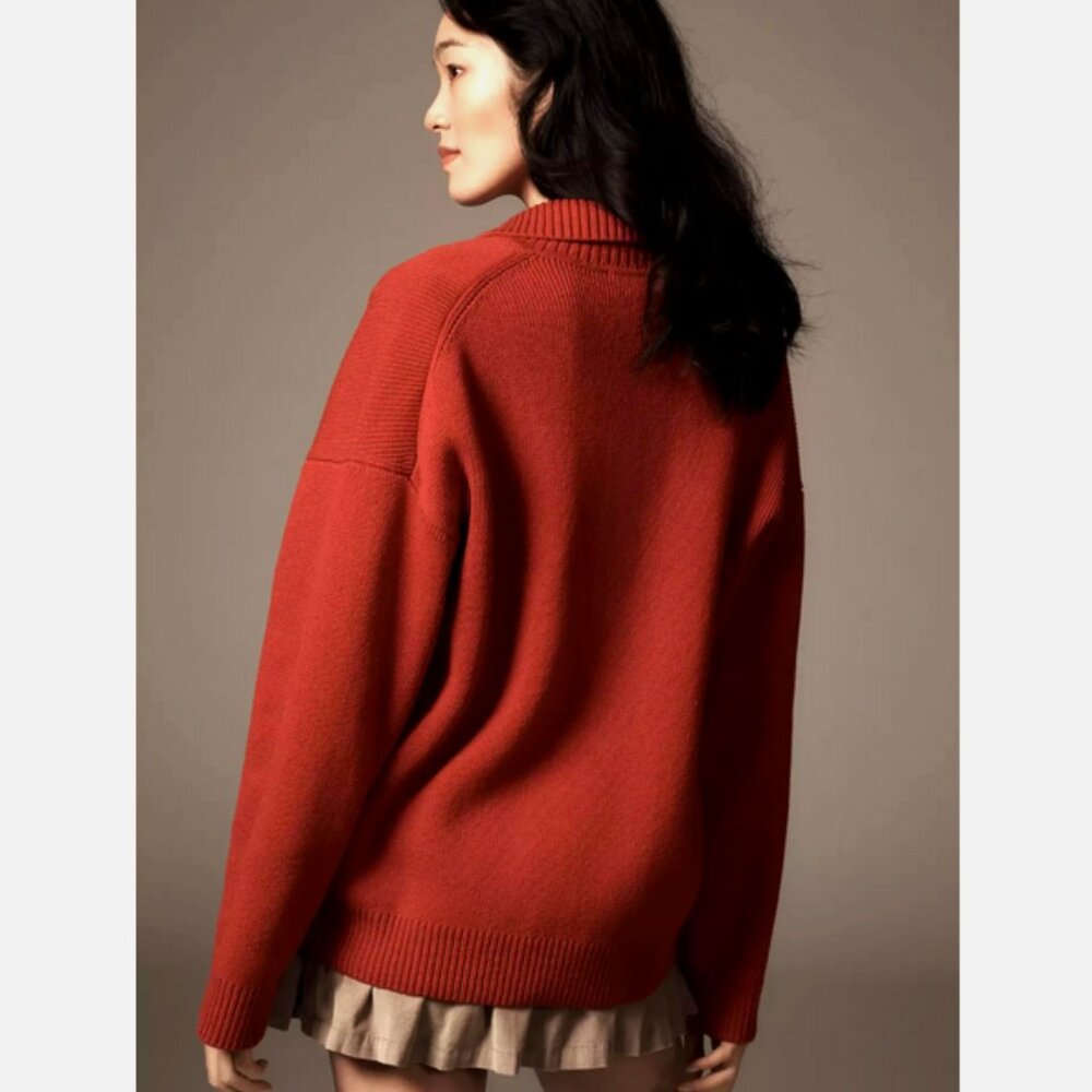 Reformation Red Brooklyn Polo Sweater Organic Cotton Sweater L NWT Anthropologie - Picture 5 of 9